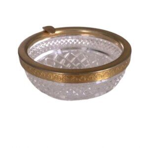 Vintage MCM, cut glass (crystal) gold trim, ashtray or trinket dish